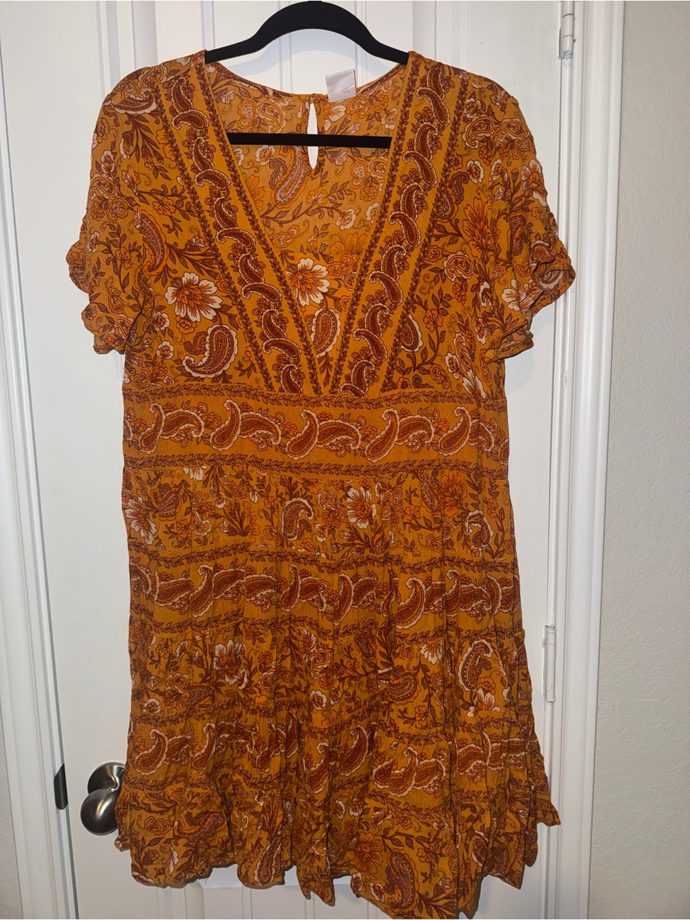 Bila Mustard Paisley Floral V-Neck Dress